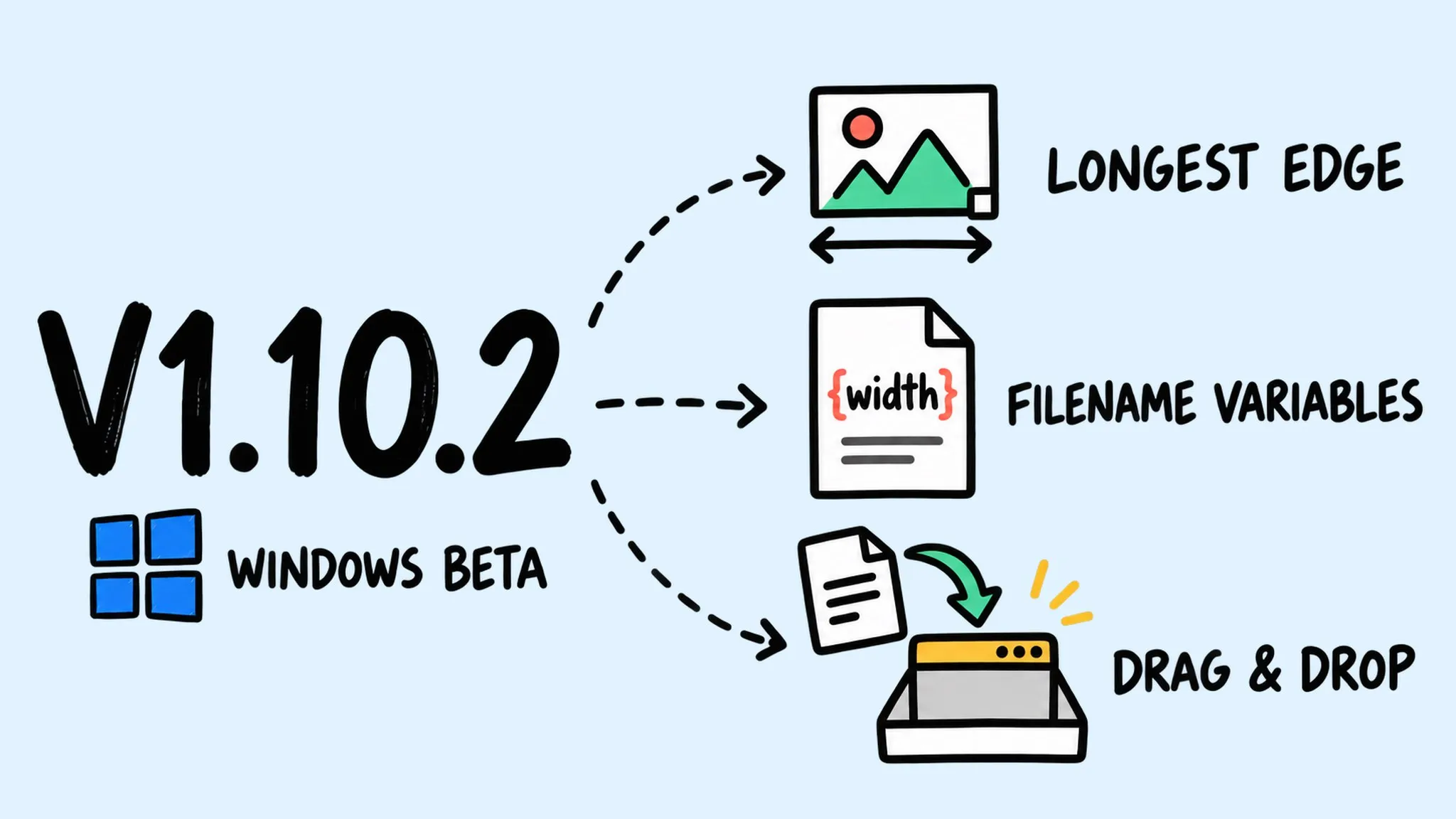 Zipic V1.10.2 Windows patch release — longest-edge resizing, filename variables, and better drag-and-drop